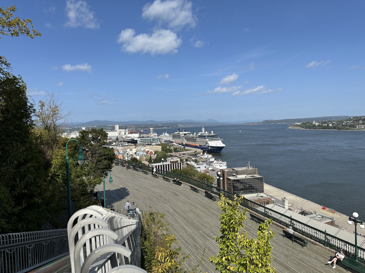 Photo of the old section of Quebec part way up the stairs