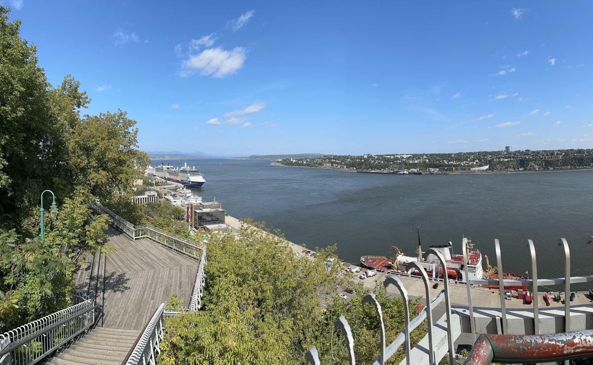 Photo of the old section of Quebec part way up the stairs
