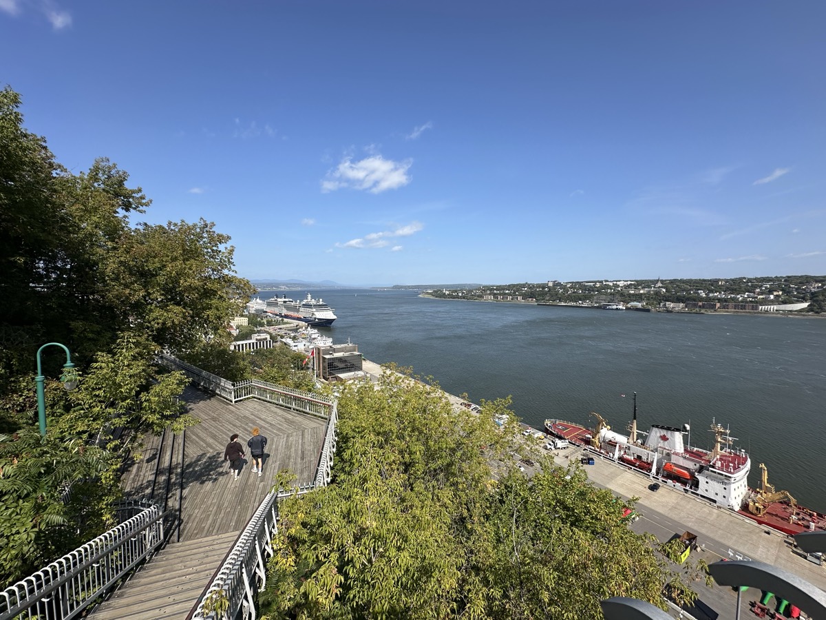 Photo of the old section of Quebec part way up the stairs