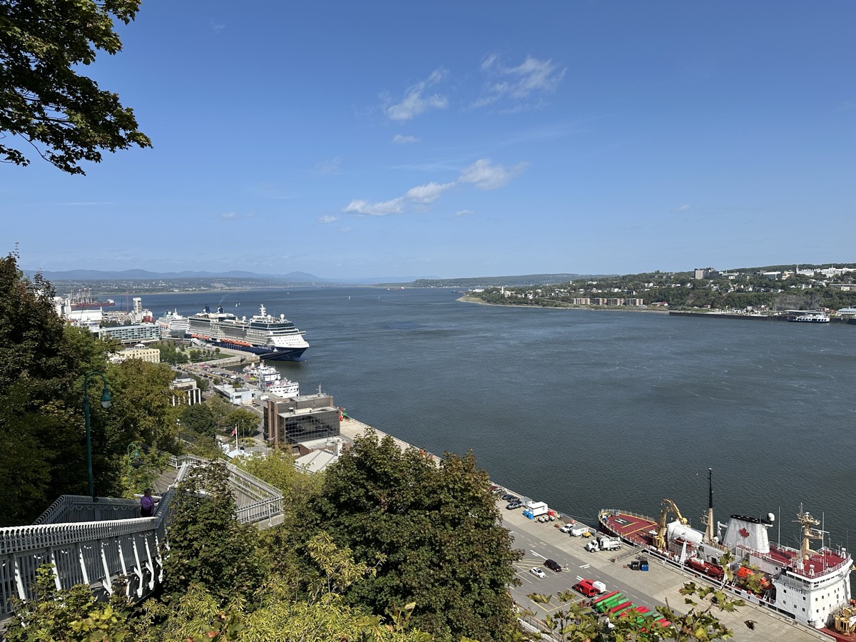 Photo of the old section of Quebec part way up the stairs